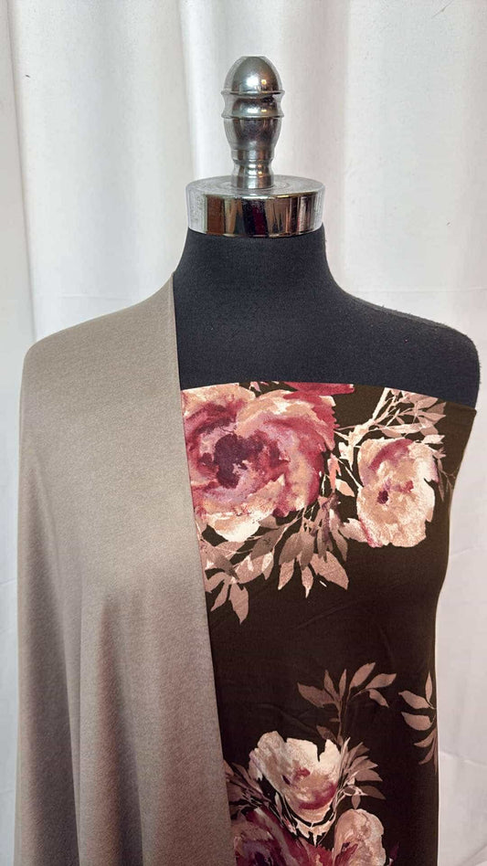 TAUPE/OLIVE FLORAL BUNDLE : 1+YD Olive Floral DBP & 1+YD Taupe Featherweight PF : A26950