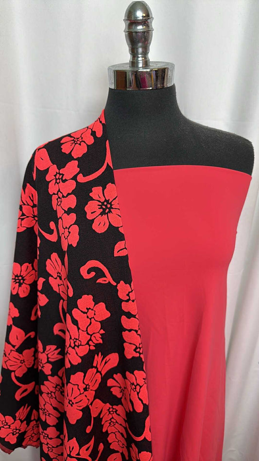 CORAL FLORAL BUNDLE : 2YD Floral Jacquard P/S (50" Wide) & 2YD Solid N/S Swim : A27527
