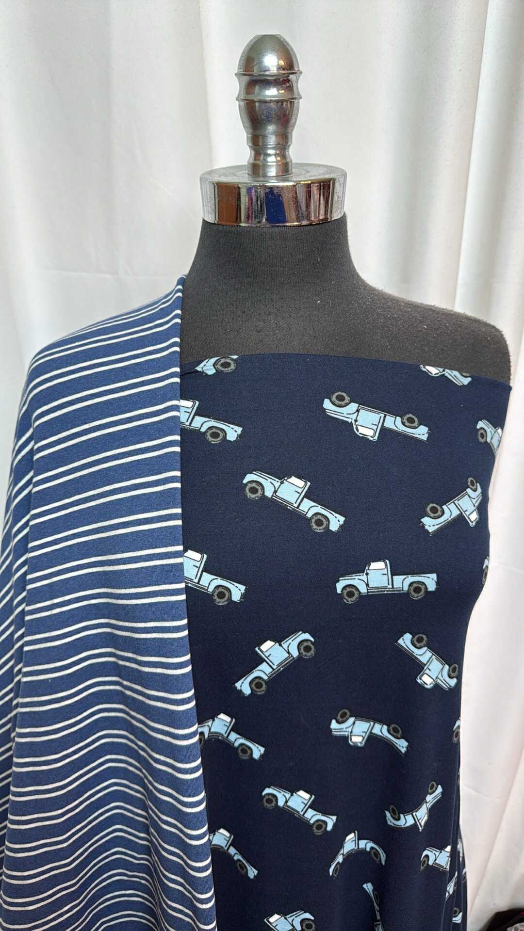 NAVY TRUCKS/BLUE STRIPE BUNDLE : 2YD Navy Trucks DBP & 2YD Blue Stripe Brushed C/S FT : A27726
