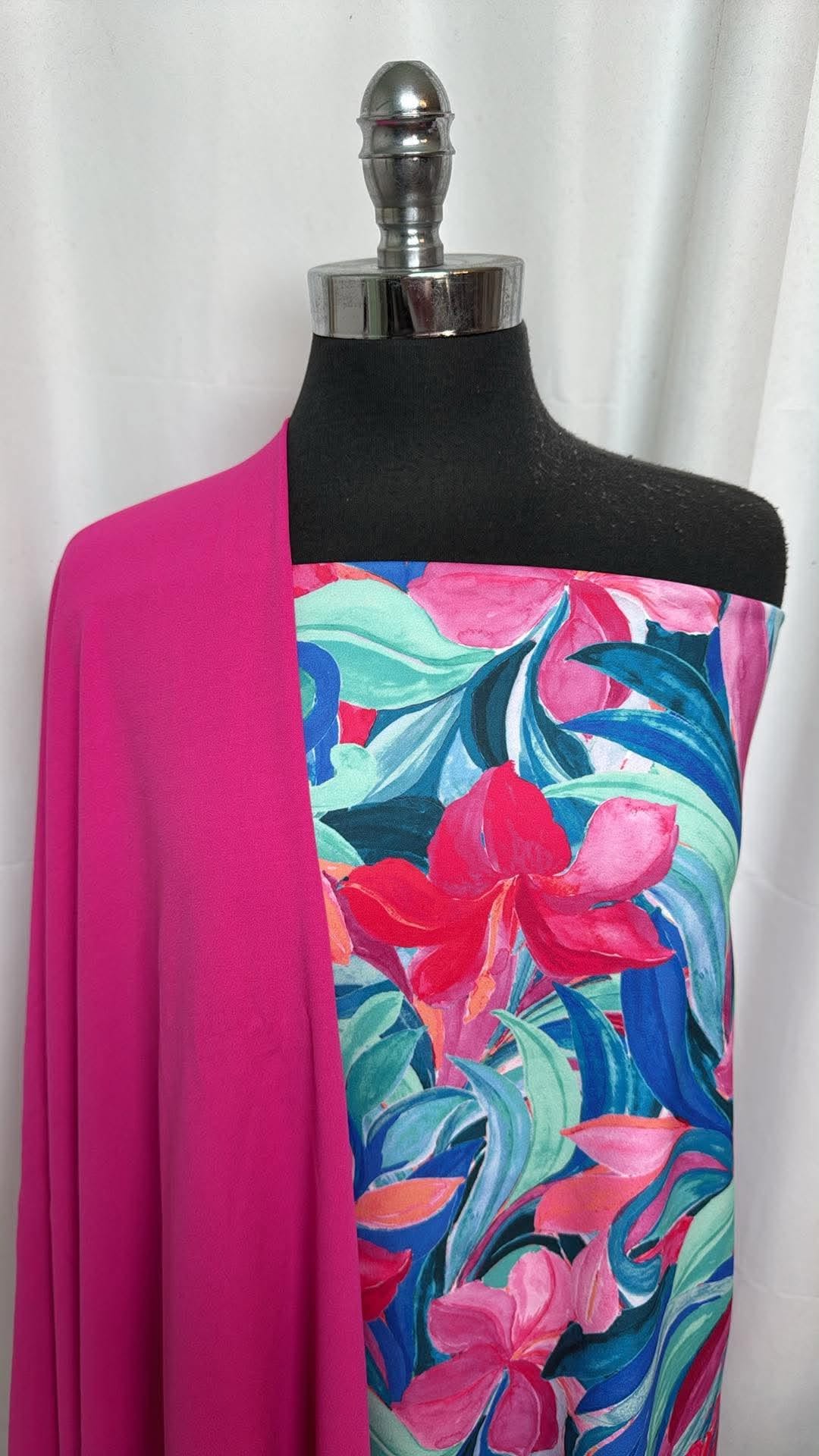 PINK/FLORAL SCUBA BUNDLE : 2YD Floral Crepe Scuba & 1YD Pink Crepe Scuba : A31096