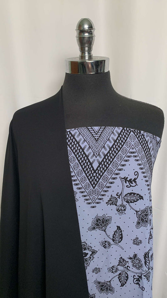 BLACK/FLORAL BORDER BUNDLE : 2YD Floral Double-Border Bubble Crepe & 1.5YD Black Peached PF : A25760