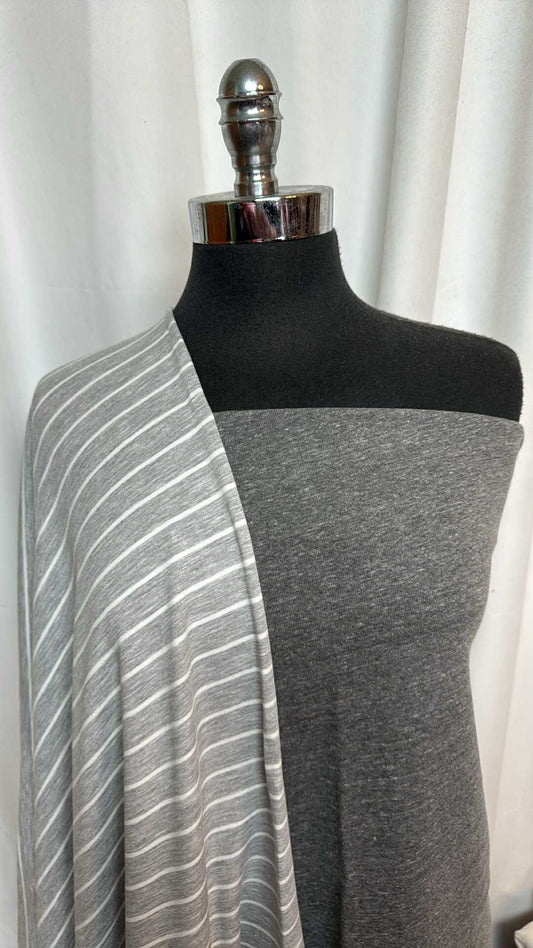 TRIBLEND/GREY STRIPE BUNDLE : 1YD Charcoal Triblend Fleece & 2YD Grey Stripe C/S FT : A28816