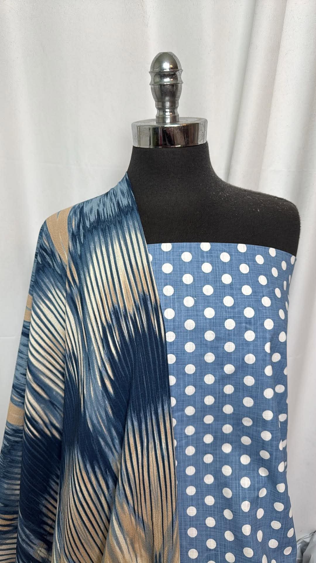ABSTRACT/"DENIM" DOTS BUNDLE : 2YD "Denim" Dots Linen-Blend Woven & 2YD Abstract Bubble Crepe : A30718
