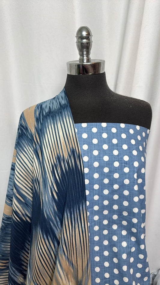 ABSTRACT/"DENIM" DOTS BUNDLE : 2YD "Denim" Dots Linen-Blend Woven & 2YD Abstract Bubble Crepe : A30718