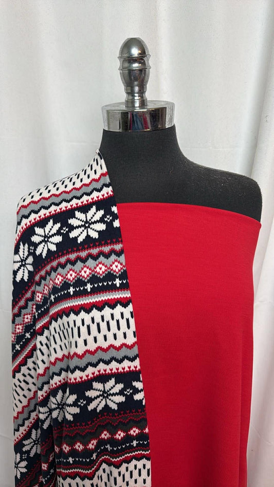 RED/SNOWFLAKE STRIPE BUNDLE : 1YD Red Rib Peached PF & 2YD Snowflake Stripe Oakley SK : A30256