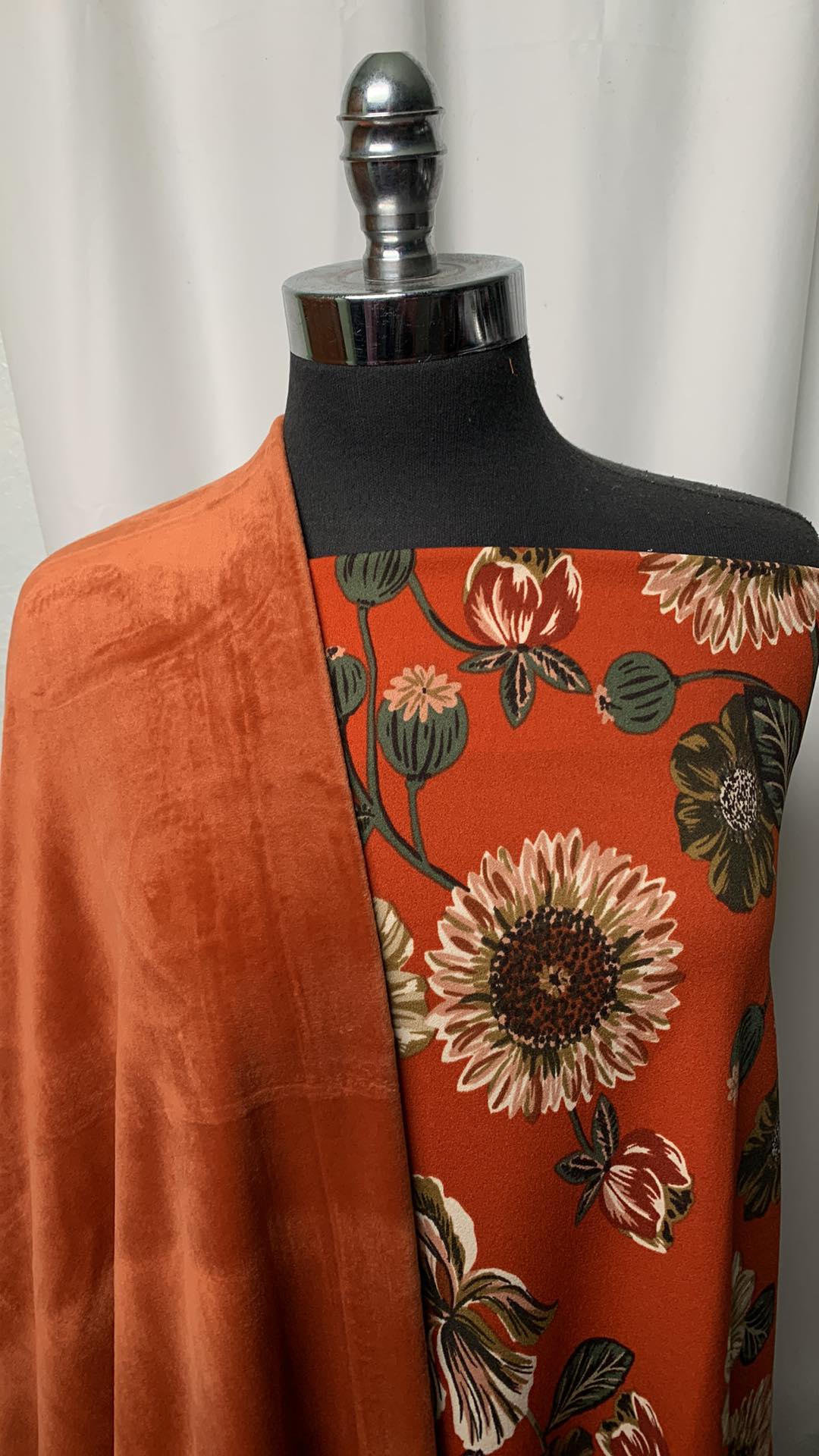 RUST/FLORAL BUNDLE : 1YD Floral Crepe Scuba & 2YD Rust Velvet Plush : A1762