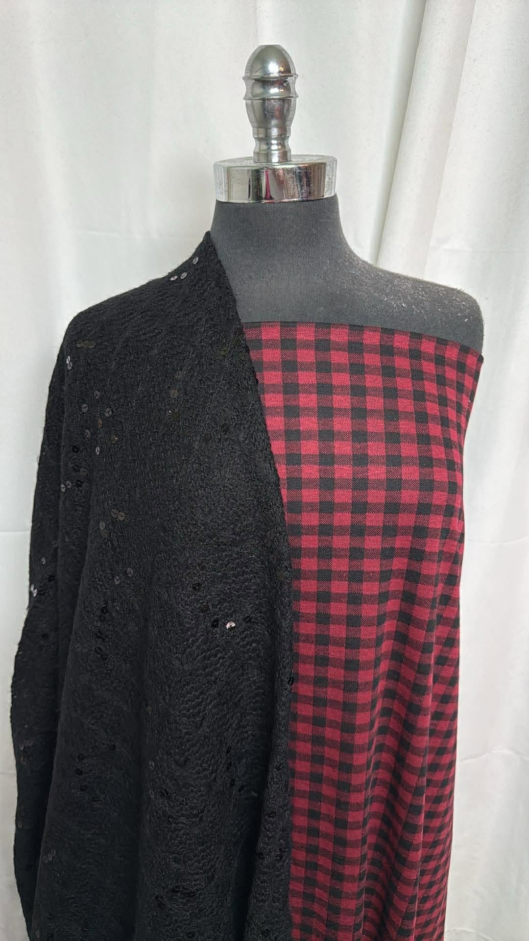 PLAID/"MOHAIR" SWEATER BUNDLE : 2YD Black Acrylic "Mohair" Sweater w/Sequins & 2YD Plaid Ponte : A30532
