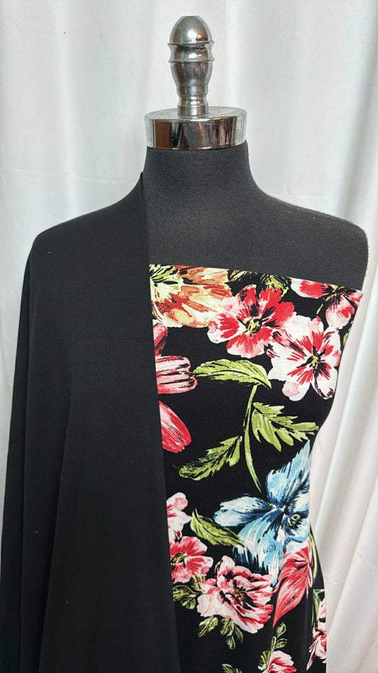 BLACK FLORAL BUNDLE : 2YD Black Floral DBP & 2YD Black Brushed Yoga PF : A27898