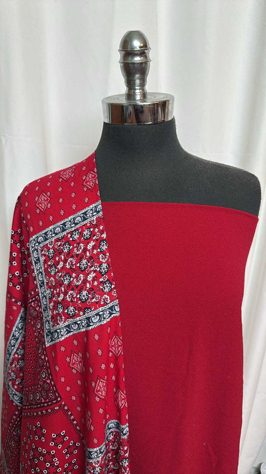 RED/SCARF BUNDLE : 2YD Red Bubble Crepe & 2YD Scarf Print Rayon Challis : A27678