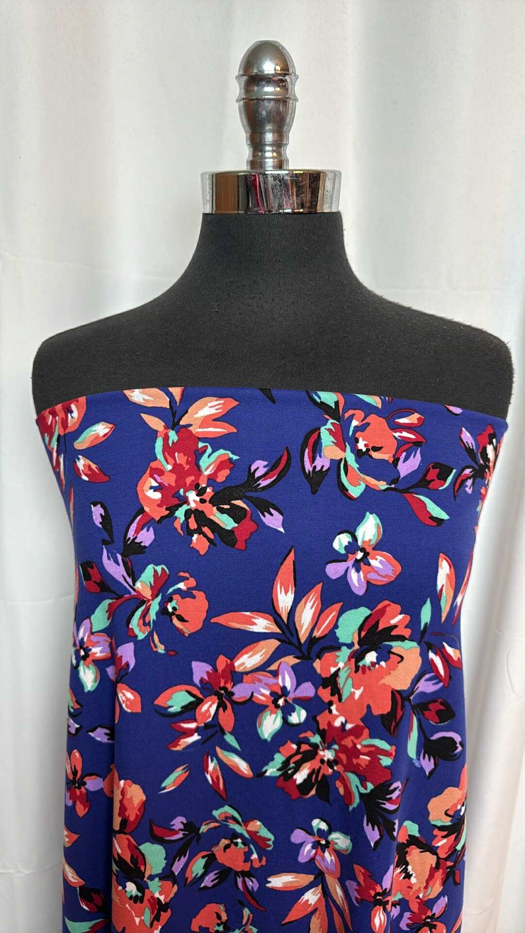 Blue Floral - Cotton/Spandex Jersey - 3 Yard Cut