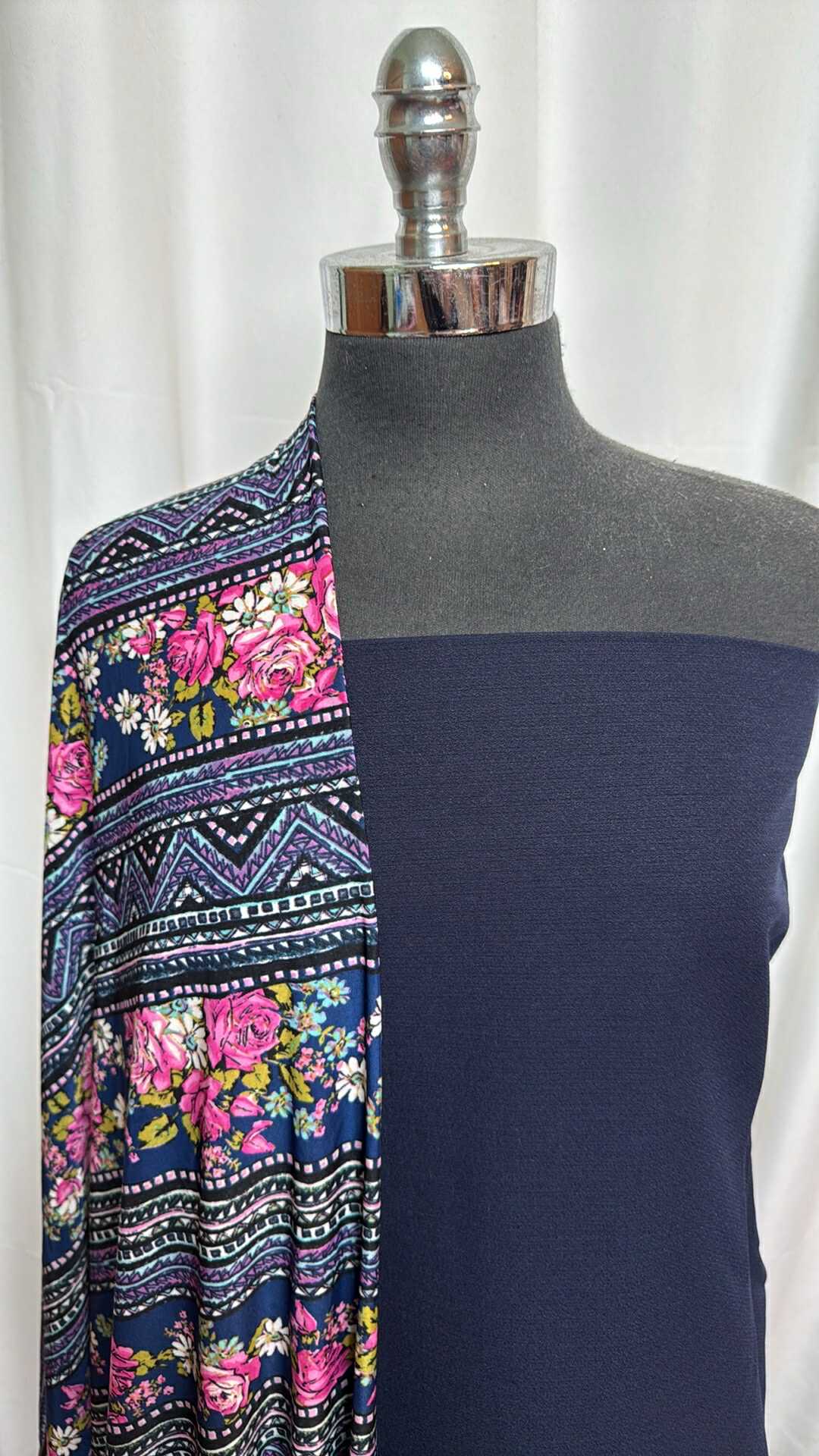 NAVY/FLORAL STRIPE BUNDLE : 2YD Floral Stripe ITY & 2YD Navy Millennium : A27681