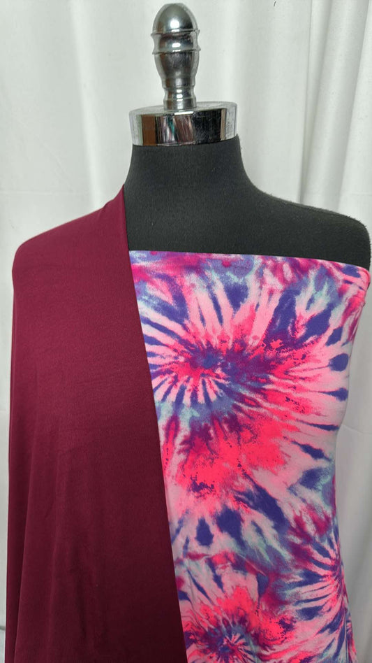 BURGUNDY/PINK TIE DYE BUNDLE : 2YD Burgundy R/S & 2YD Pink Tie Dye DBP : A27246