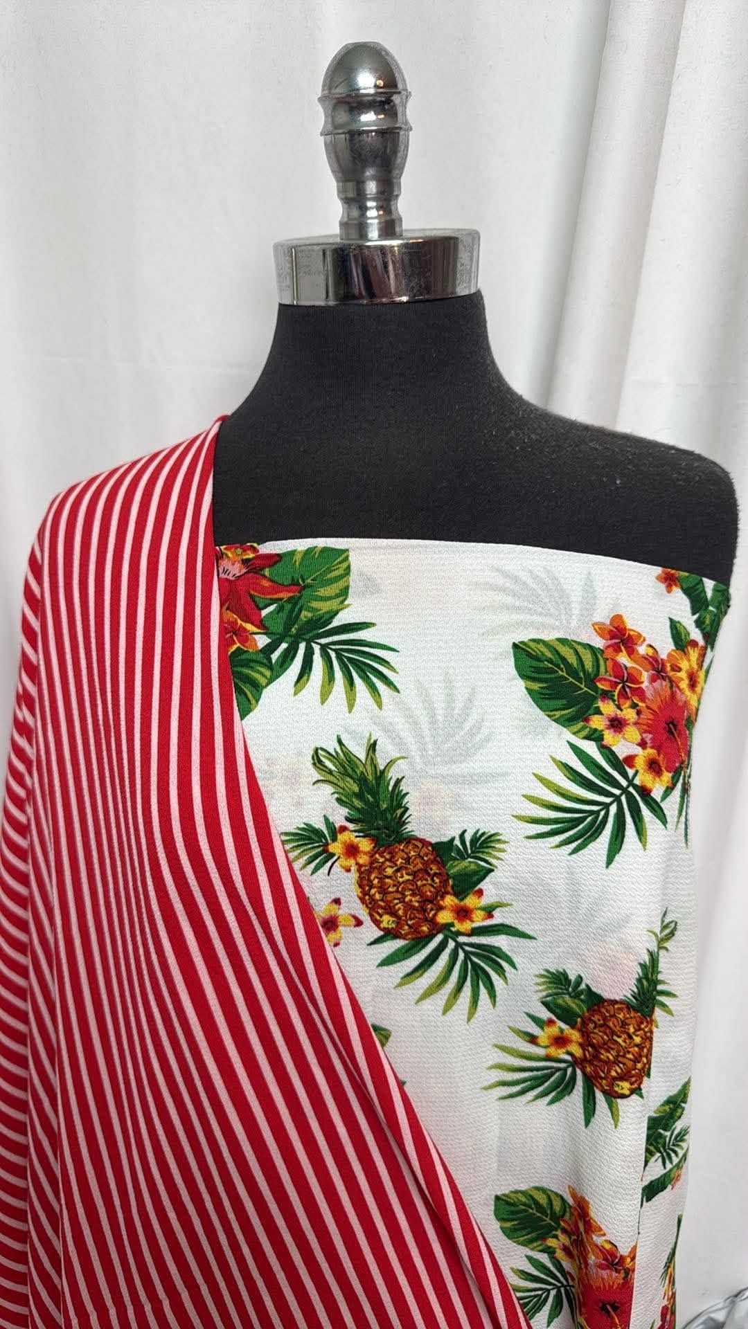 TROPICAL/RED STRIPE BUNDLE : 2YD Tropical Bubble Crepe & 2YD Red Stripe Bubble Crepe : A30719
