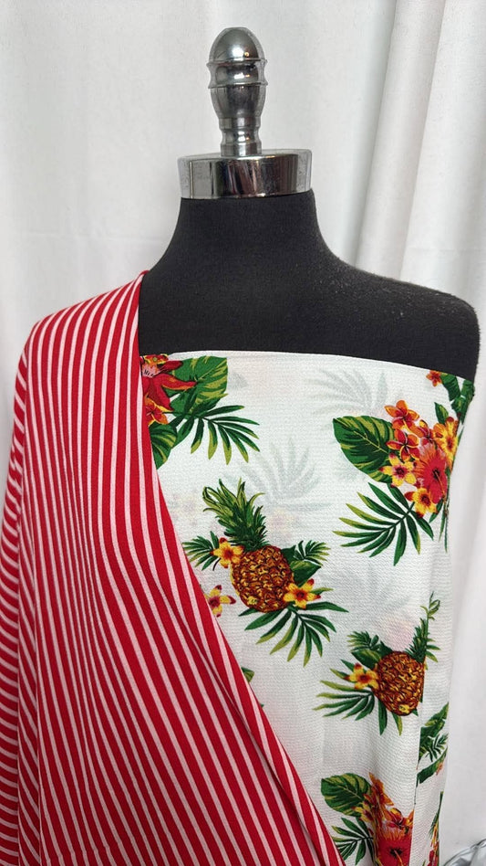 TROPICAL/RED STRIPE BUNDLE : 2YD Tropical Bubble Crepe & 2YD Red Stripe Bubble Crepe : A30719