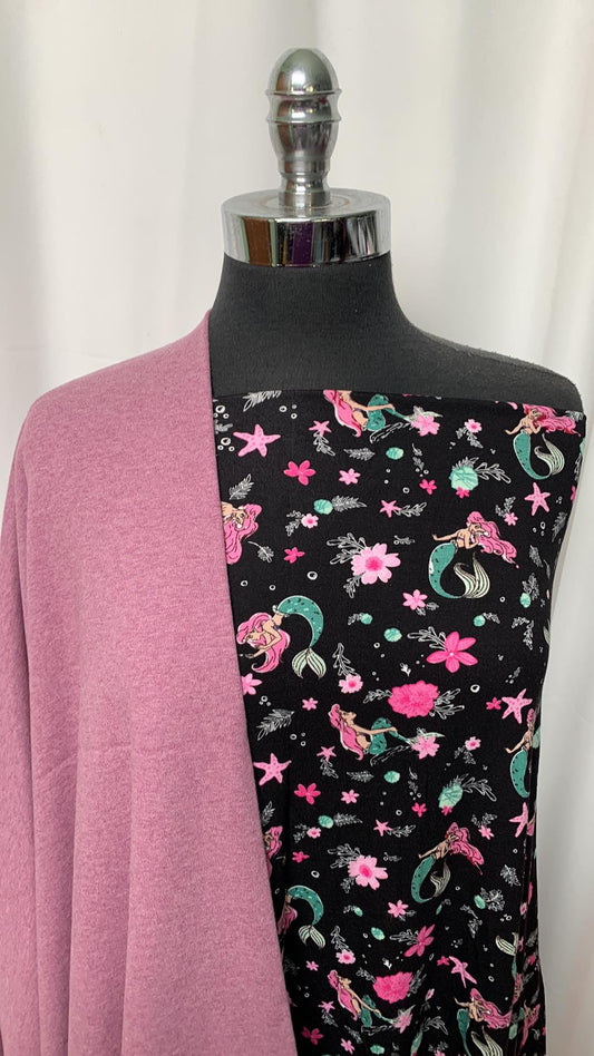 BLACK/PINK MERMAIDS BUNDLE : 1+YD Mermaids R/S & 1+YD Organic C/S Interlock : A2462