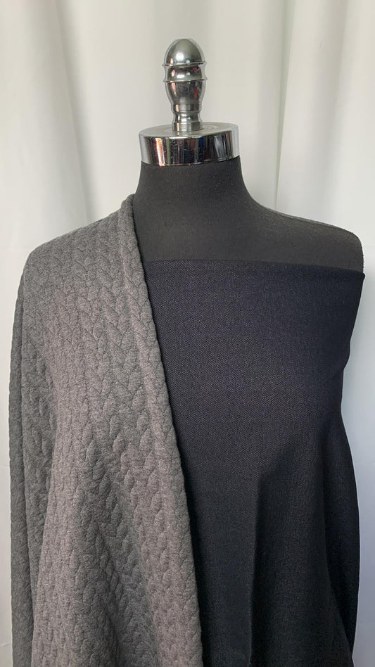 CABLE/DENIM BUNDLE : 1YD Grey Cable Quilted & 1.5YD Black Knit Denim : A1972