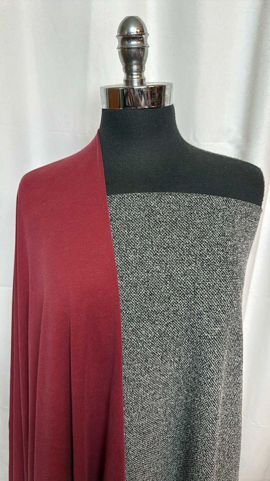 BURGUNDY/JACQUARD BUNDLE : 2YD Jacquard DK & 2YD Burgundy Rib Cupro : A28745