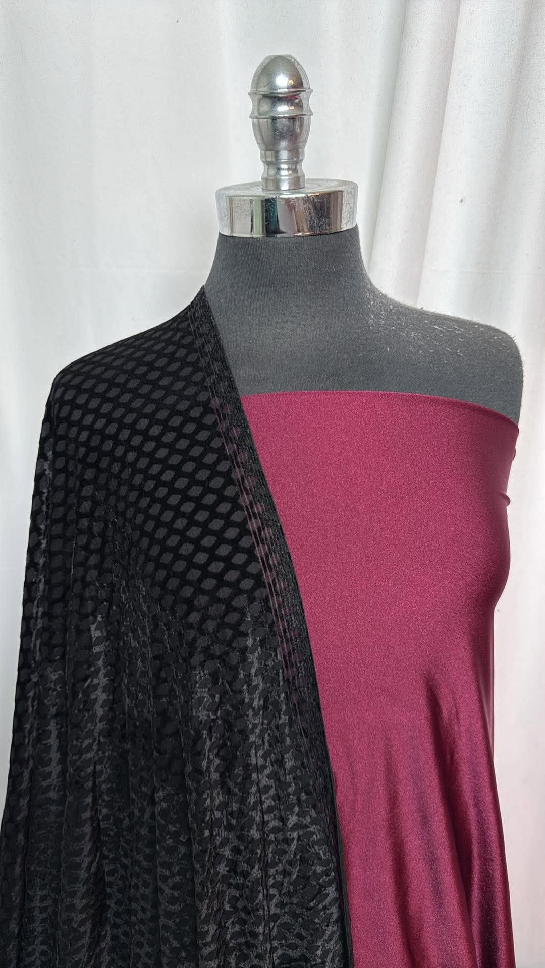 WINE/BLACK BURNOUT BUNDLE : 2+YD Wine Shimmer PF & 2YD Black Velvet Burnout : A31085