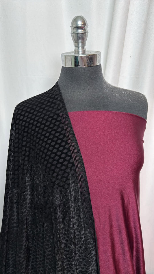 WINE/BLACK BURNOUT BUNDLE : 2+YD Wine Shimmer PF & 2YD Black Velvet Burnout : A31085