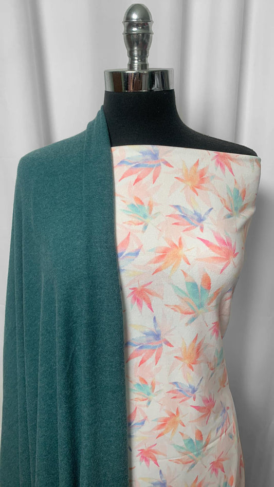 SPRUCED/LEAVES BUNDLE : 2YD Spruced Brushed Hacci Jersey & 2YD Leaves Oakley SK : A2401
