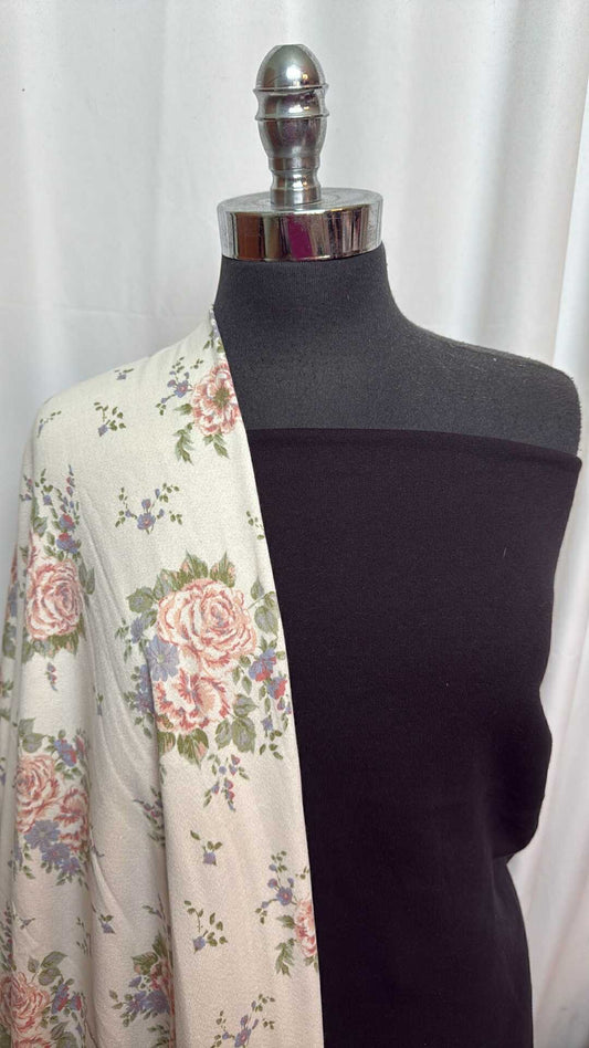 BLACK/IVORY FLORAL BUNDLE : 2YD Black Heavy Brushed Cotton FT & 2YD Ivory Floral Cotton FT : A27974