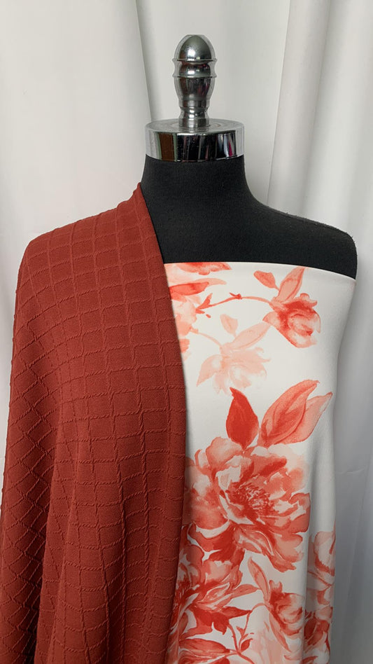 RUST/FLORAL BUNDLE : 2YD Rust Grid DK & 2YD Floral Crepe Scuba : A2258