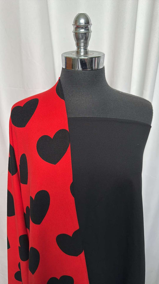 BLACK/RED HEARTS BUNDLE : 2YD Black/Red Hearts Oakley SK & 2YD Black Peached PF : A26266