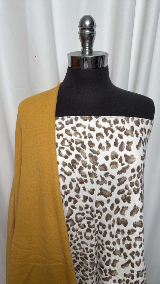 MUSTARD/LEOPARD BUNDLE : 1.5YD Mustard Sweatshirt Fleece & 2YD Ivory Leopard Cotton FT : A26314