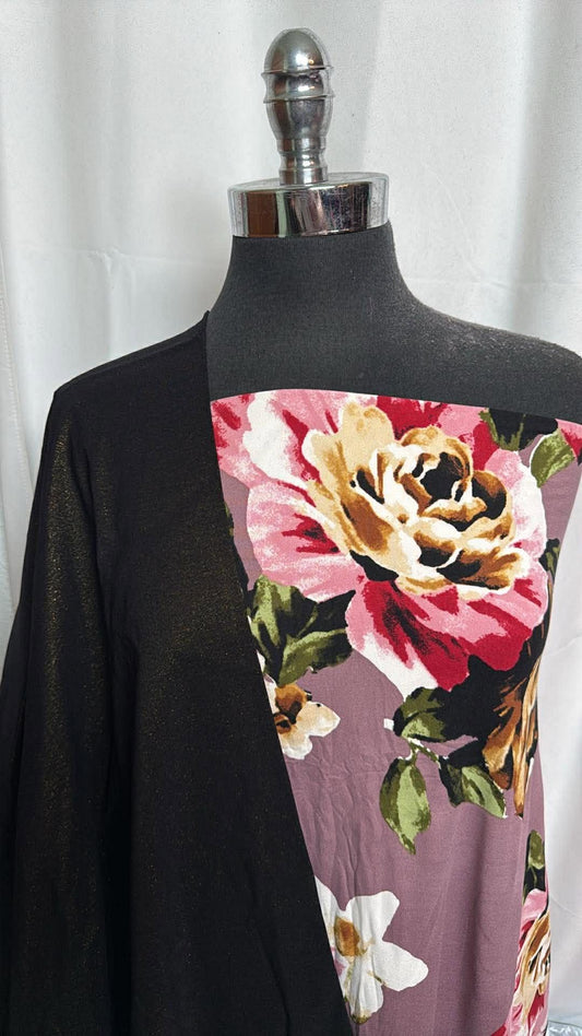 BLACK-GOLD/FLORAL BUNDLE : 2YD Black/Gold Lurex Millennium & 2YD Mauve Floral DBP : A29962