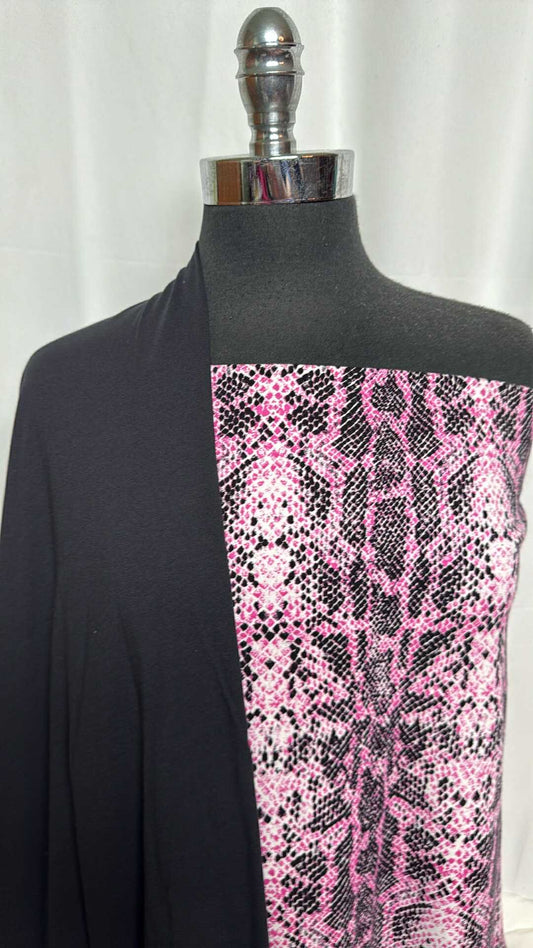 BLACK/PINK SNAKE BUNDLE : 2YD Black Cotton Jersey & 1.5YD Pink Snake C/S : A29100