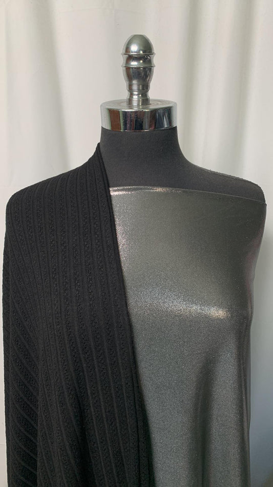 SHIMMER/SWEATER BUNDLE : 2YD Charcoal Shimmer PF & 2YD Black Textured Cotton-Blend SK (70" Wide) : A1913