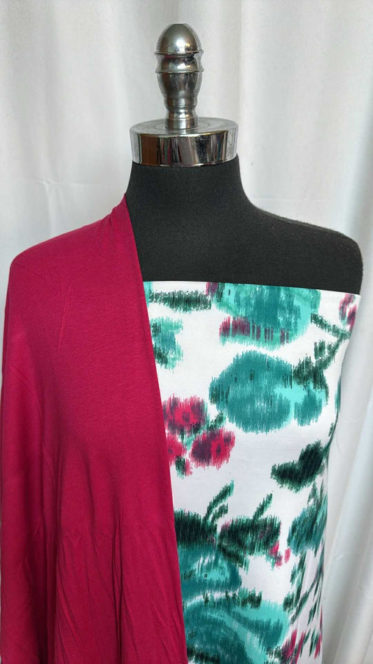 FUCHSIA/FLORAL BUNDLE : 2YD Floral Scuba & 2YD Fuchsia R/S : A28613