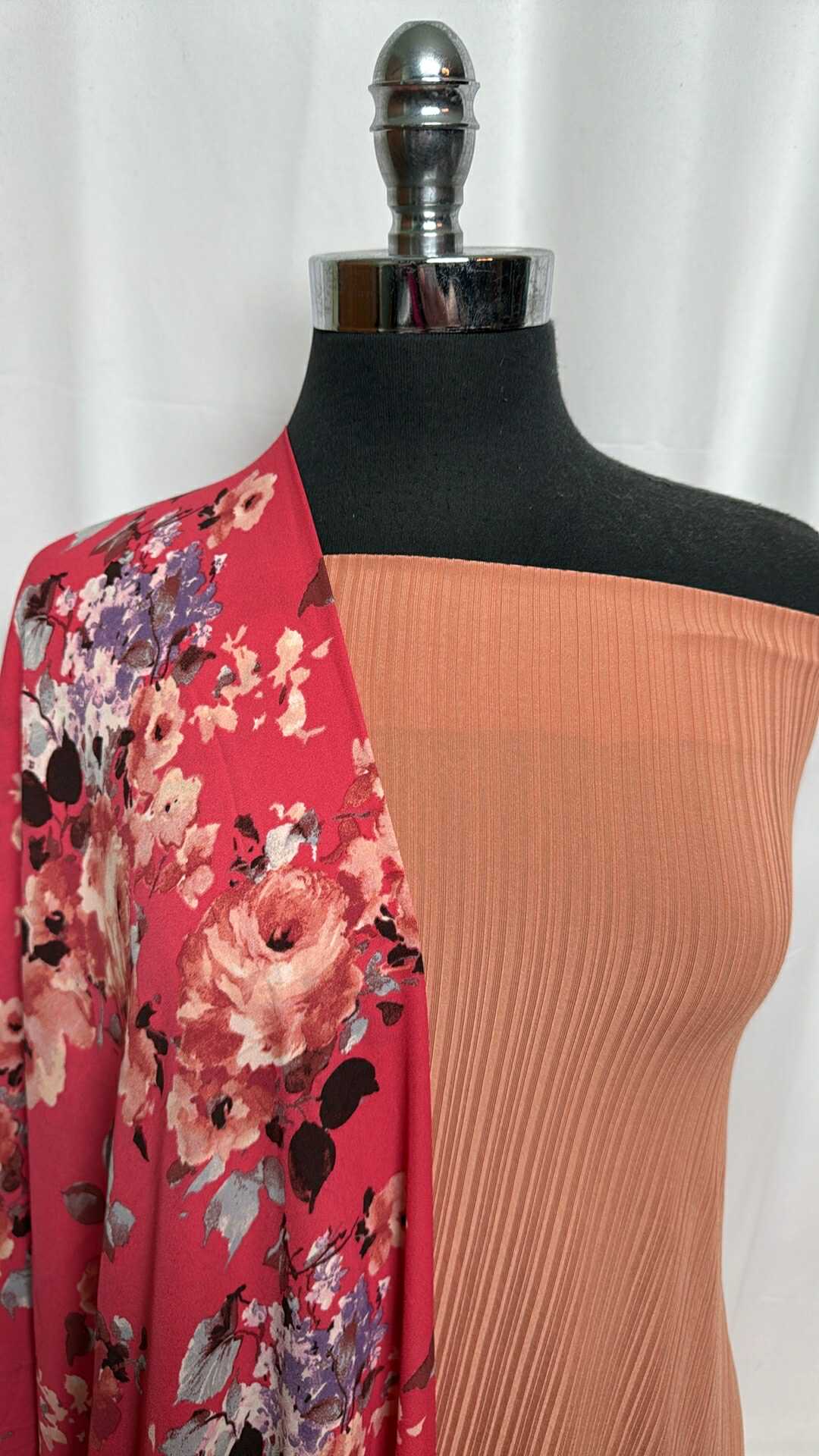 PINK FLORAL BUNDLE : 2YD Pink Floral PWD & 34" Cut of P/S Rib : A29154