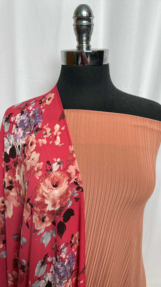 PINK FLORAL BUNDLE : 2YD Pink Floral PWD & 34" Cut of P/S Rib : A29154