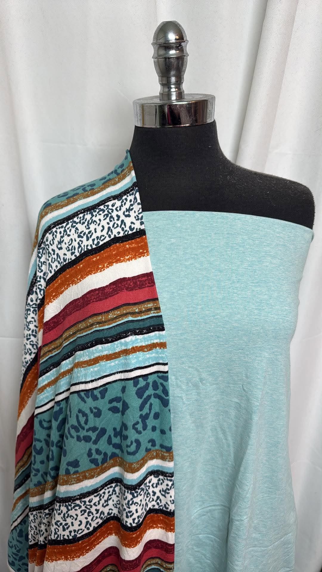 AQUA/LEOPARD STRIPE BUNDLE : 2YD Aqua C/P Jersey & 2YD Leopard Stripe Oakley SK : A30647