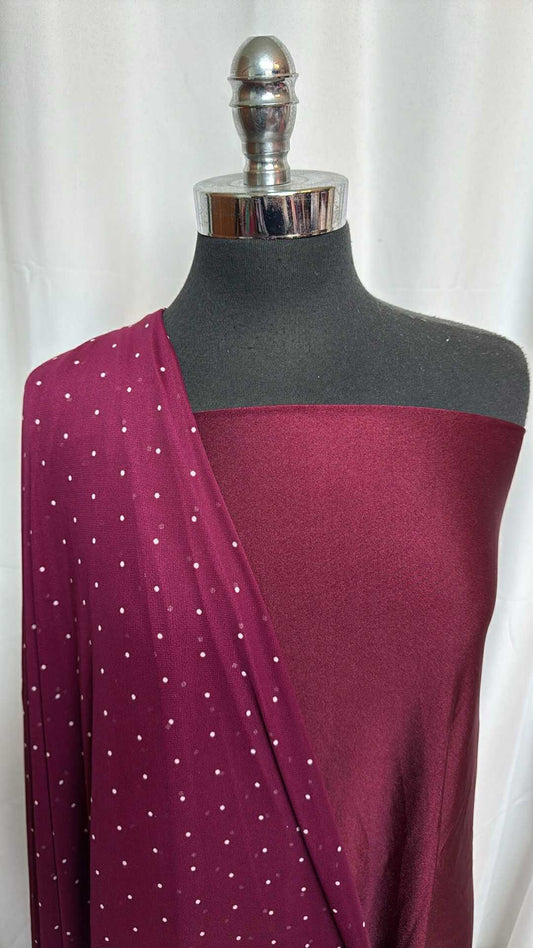 BURGUNDY SHIMMER/PLUM DOT BUNDLE : 2YD Burgundy Shimmer N/S PF & 2YD Plum Dot Stretch Mesh : A28480