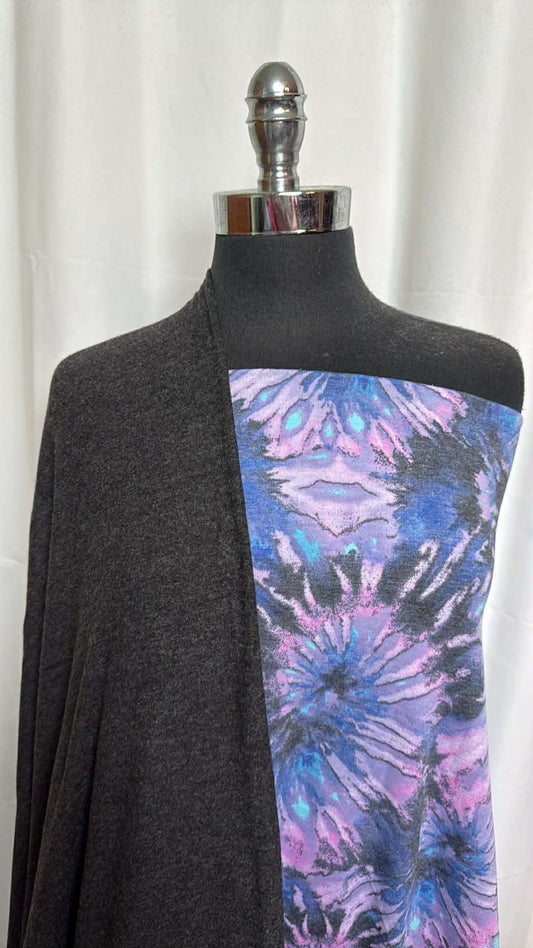 CHARCOAL/BLUE-PURPLE TIE DYE BUNDLE : 2YD Blue/Purple PRS FT & 2YD Charcoal Brushed Hacci SK : A29445