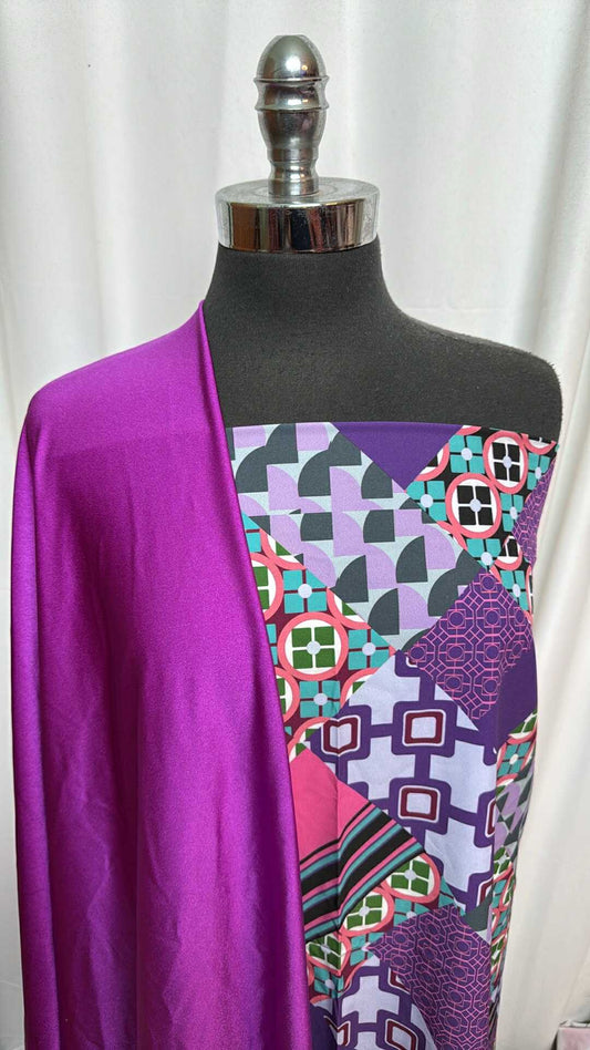 PURPLE SHIMMER/GEO BUNDLE : 2YD Purple Shimmer Yoga PF & 1.5YD Geo Stretch Boardshort : A28130