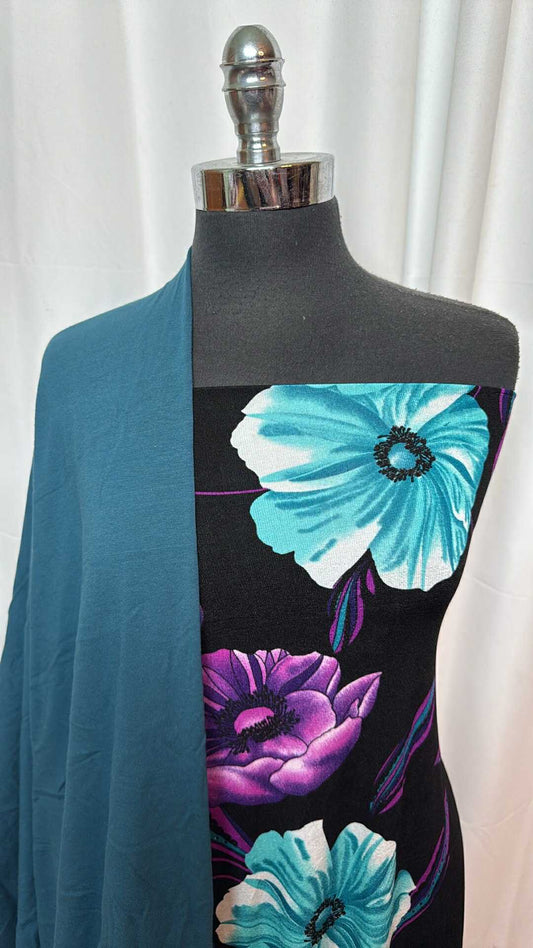 TEAL/FLORAL BUNDLE : 1YD Floral Slinky & 2+YD Teal C/S : A27470