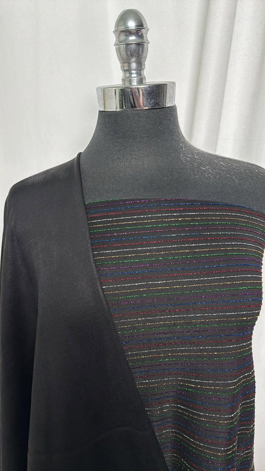 BLACK/LUREX STRIPE BUNDLE : 2YD Black P/S w/Lurex Stripes & 2YD Black 2-Way P/S w/Distressed Leather Foil (2 Layers Bonded) : A30941