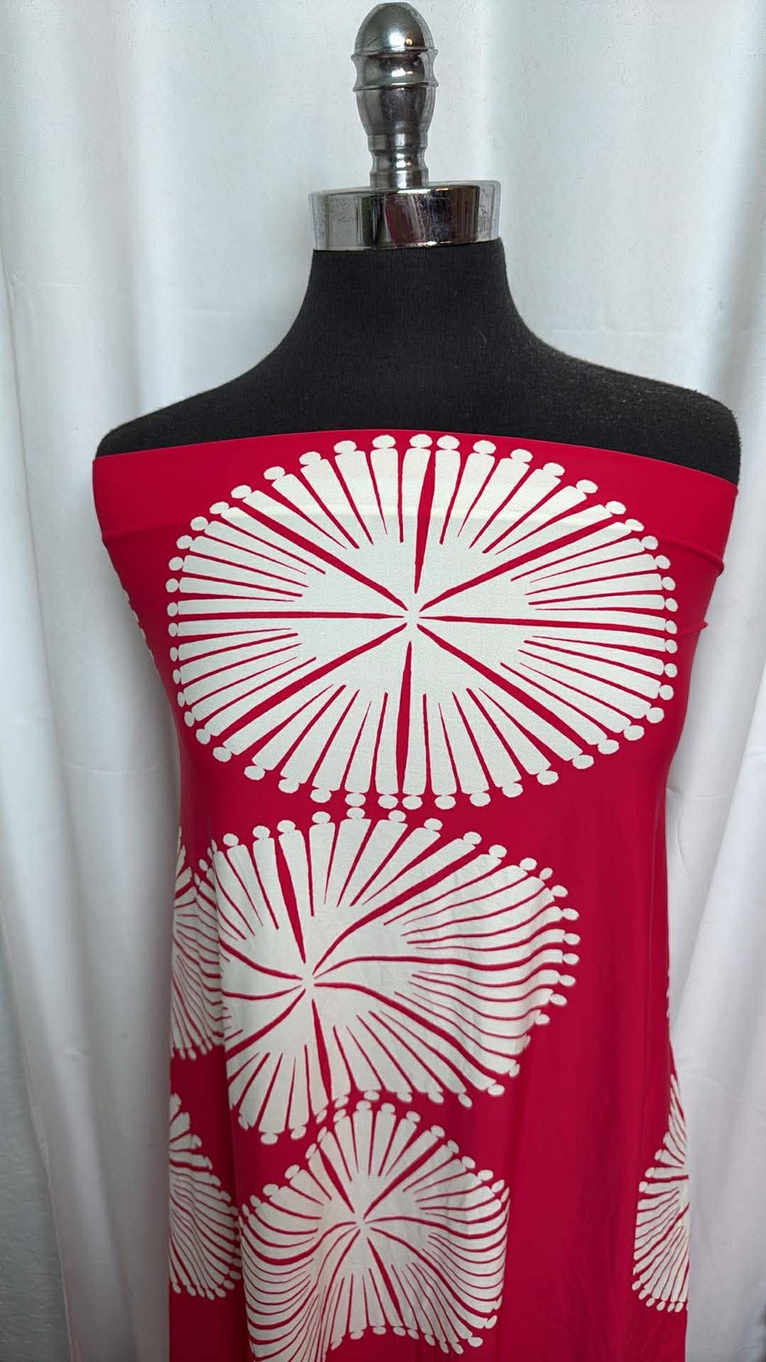 Single-Border Red/Ivory Abstract - Designer Nylon/Spandex Swim - 1.5 Yard Cut