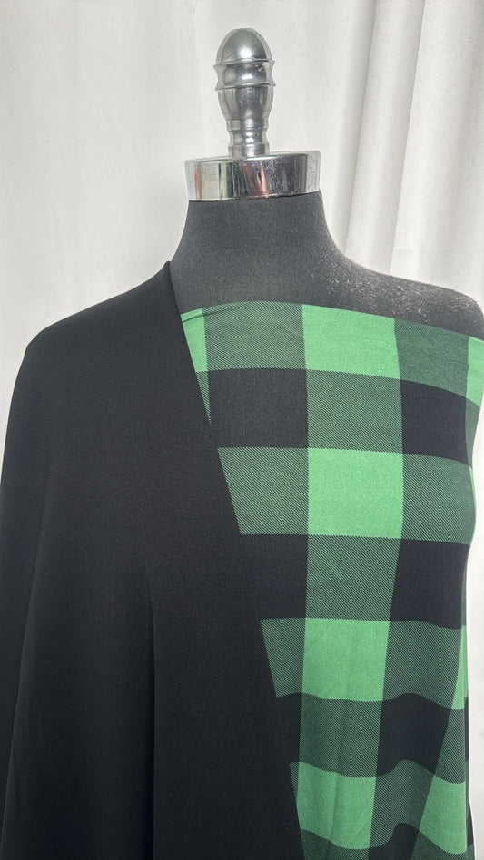 BLACK/GREEN PLAID BUNDLE : 3YD Green Plaid DBP & 2YD Black Jersey-Face Fleece : A30821