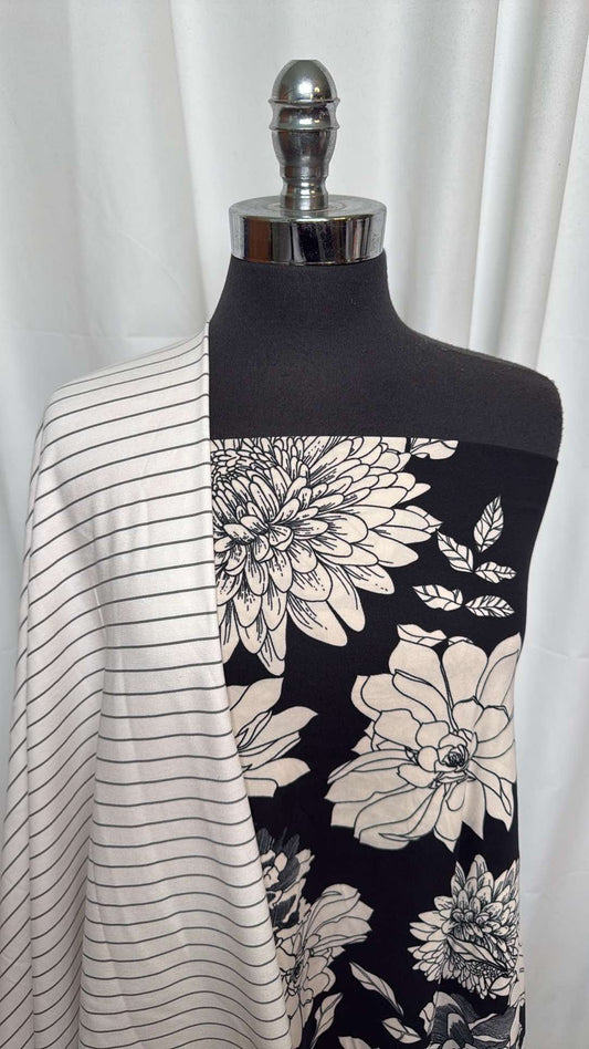 THIN LINE/FLORAL BUNDLE : 2YD Thin Line Nylon Ponte & 2YD Floral DBP : A26367
