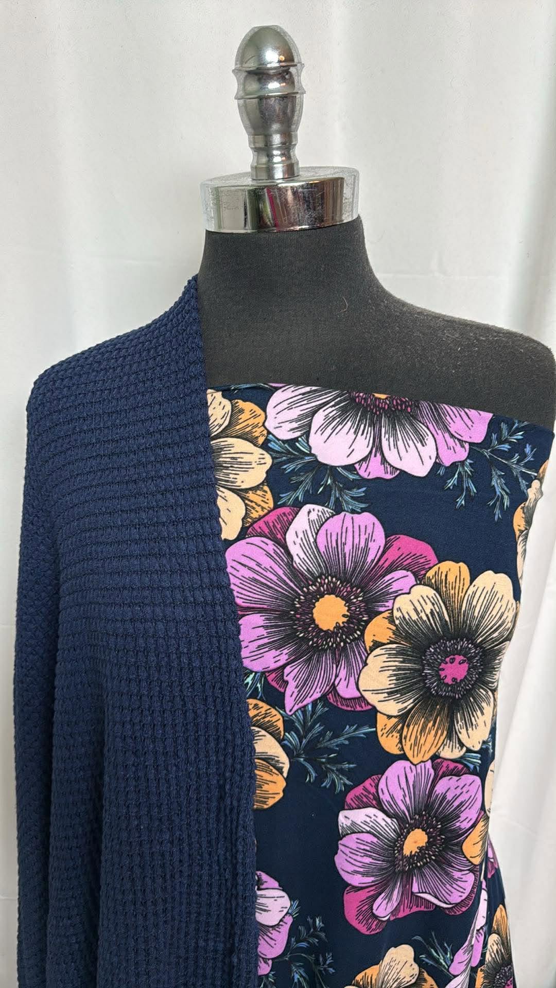 ANEMONE/NAVY WAFFLE BUNDLE : 2YD Anemone DBP (Read Descr.) & 2YD Navy Pucker Waffle : A30185