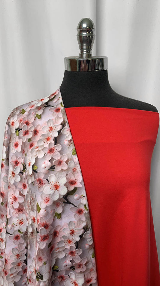 CANDY APPLE/BLOSSOMS BUNDLE : 2YD 3D-Look Cherry Blossom Sport Fleece & 1YD Candy Apple Red Peached PF : A2076