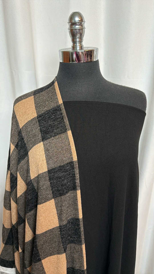BLACK/TAUPE PLAID BUNDLE : 2YD Black Single-Brushed PF & 4YD Black/Taupe Plaid Hacci SK : A28672