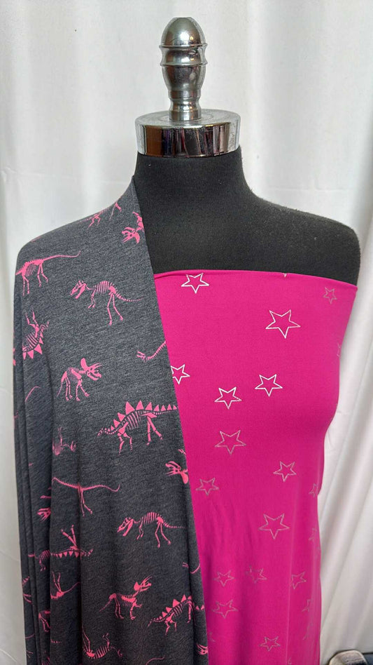 FUCHSIA STAR/DINOS BUNDLE : 2YD Fuchsia Foil Star DBP & 2YD Dino PRS FT : A28390