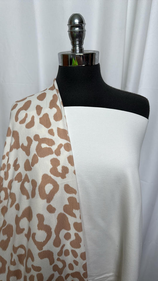 IVORY/TAN LEOPARD BUNDLE : 2YD Ivory Nylon Ponte & 2YD Ivory/Tan Leopard Oakley SK : A27113
