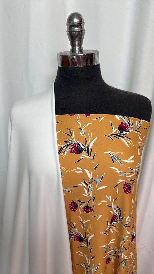 WHITE/MUSTARD FLORAL BUNDLE : 2YD Mustard Floral Yoga PF & 2YD White Wicking Lining : A27370