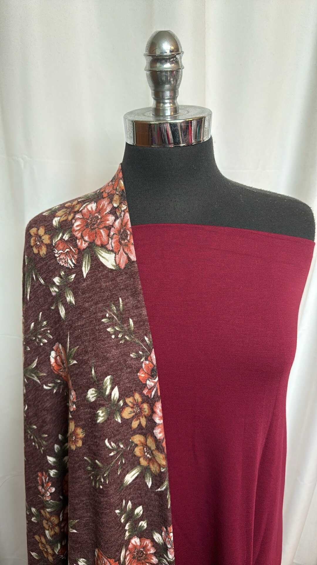 BURGUNDY/FLORAL BUNDLE : 2YD Burgundy Brushed FT & 2YD Floral Brushed Hacci SK : A28559